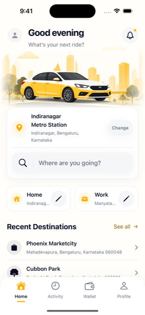 Choose ride screen