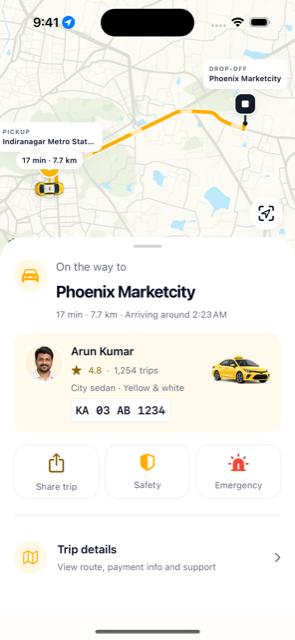 Live ride tracking screen