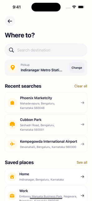 Destination search screen